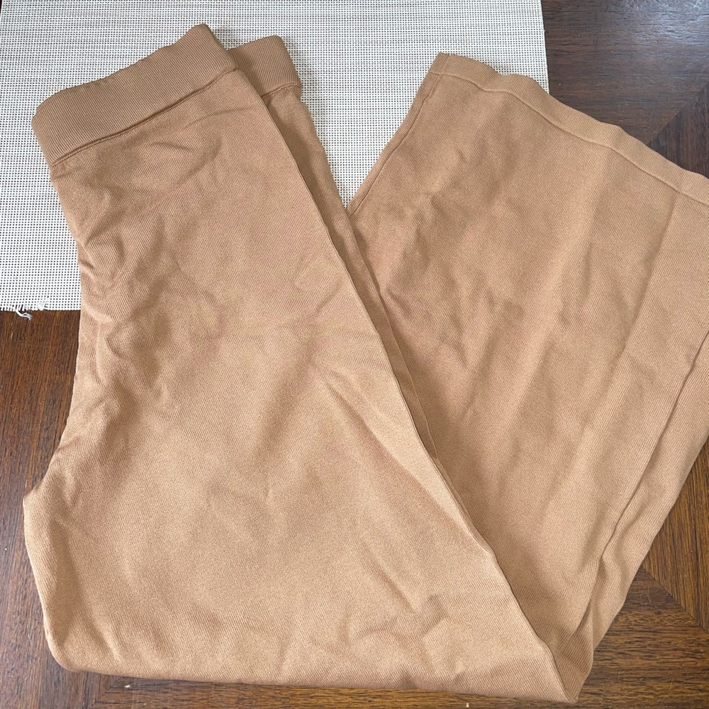 All:Row Knit Lounge Pants Size Large Brown Tan Wide Leg Cozy Minimalist